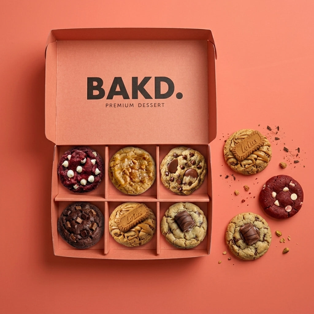 Box Bakd 6 cookies : Red Velvet, Salted Caramel, Classic, Double Chocolate, Lotus, Bueno