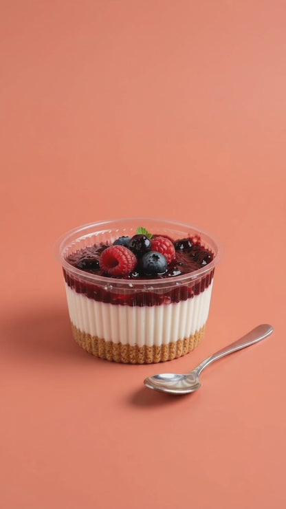 Cuillère dans un cheesecake Bakd fruits rouges, base biscuit