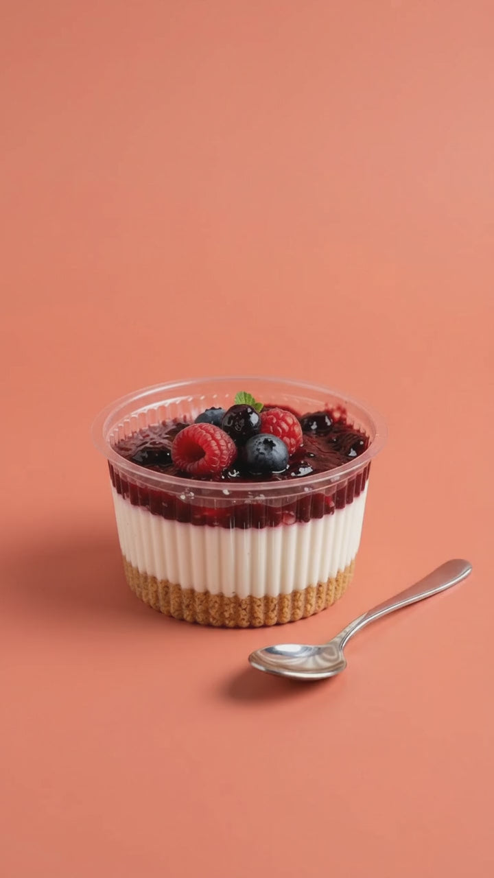 Cuillère dans un cheesecake Bakd fruits rouges, base biscuit